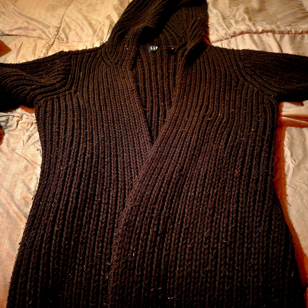 Long black hooded cardigan